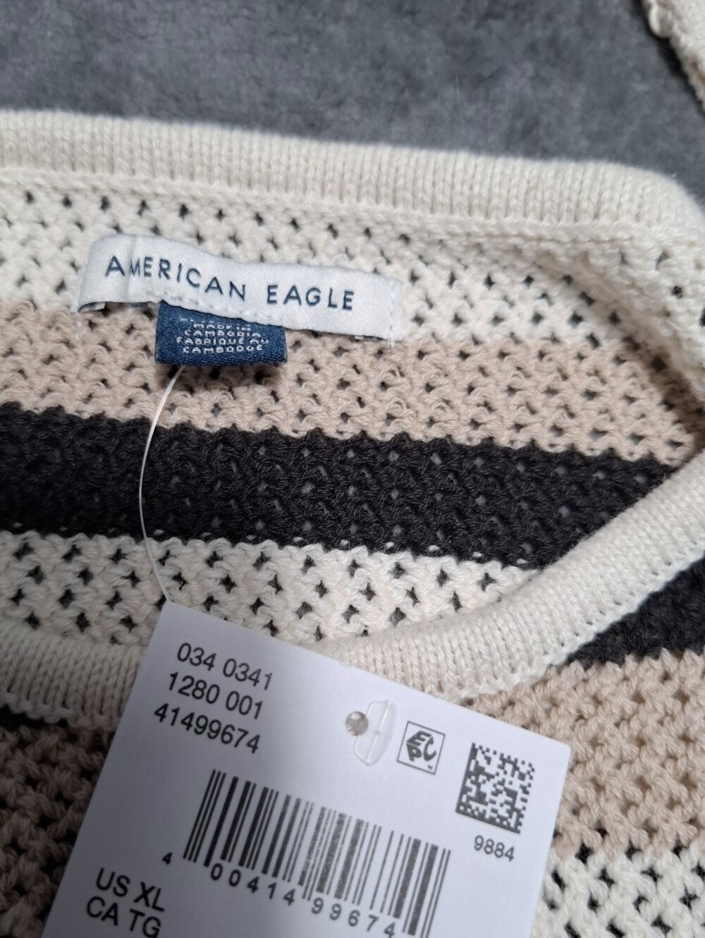 American Eagle Outfitters Beige, Black & Tan Striped Crochet Cami Sz XL - Picture 7 of 8